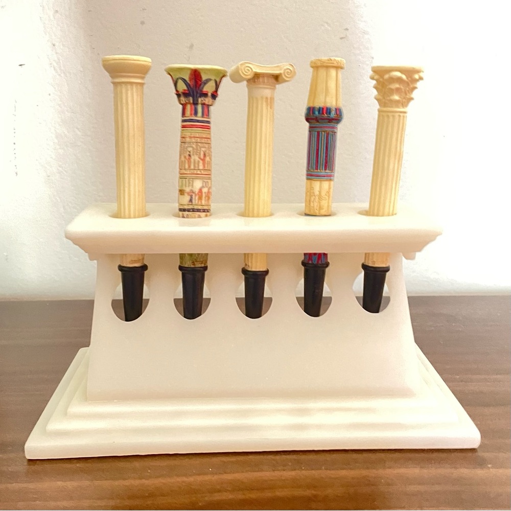 Veronese Egypt Collectible Pen Set with Resin Marble-Look Desk Stand